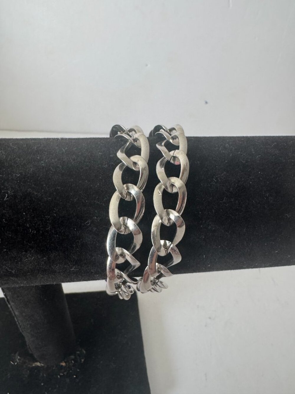 Vintage Chunky Silver Toned Double-Curb Link Bracelet Fold Over Clasp